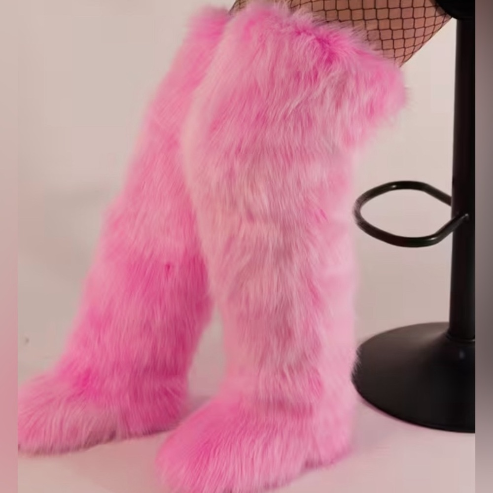 & Other Stories Pink Furry Ankle Boots
